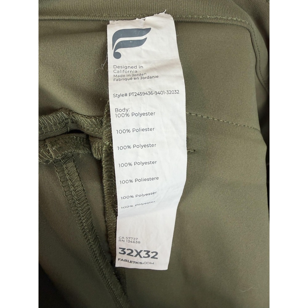 Fabletics Pants Mens 32x32 Green Performance Polyester Zip Pocket Slim Tapered - Picture 8 of 10